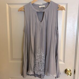 Gorgeous Grey Sleeveless Top with Floral Embroidered Details
